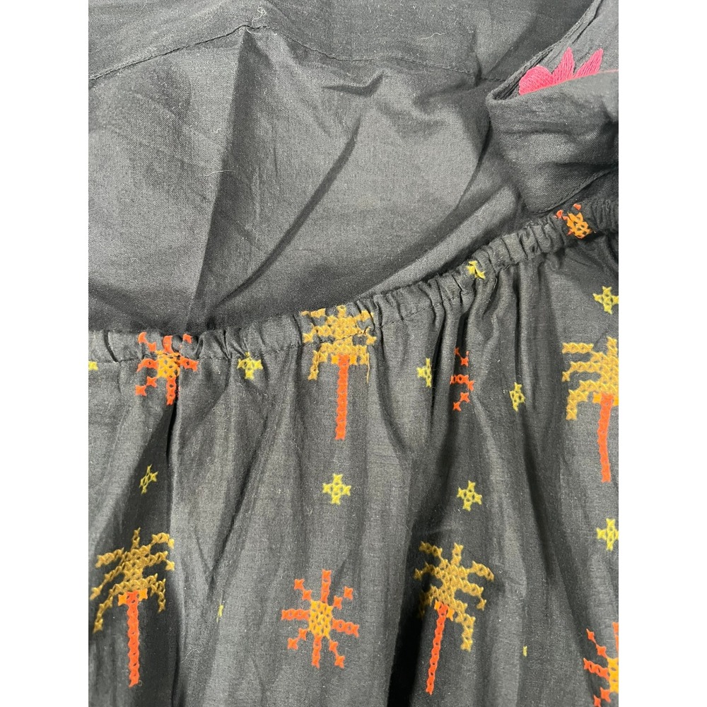 Farm Rio Anthropologie Dress 1X Black Embroidered Strapless Maxi Tie Back Boho - Picture 6 of 16